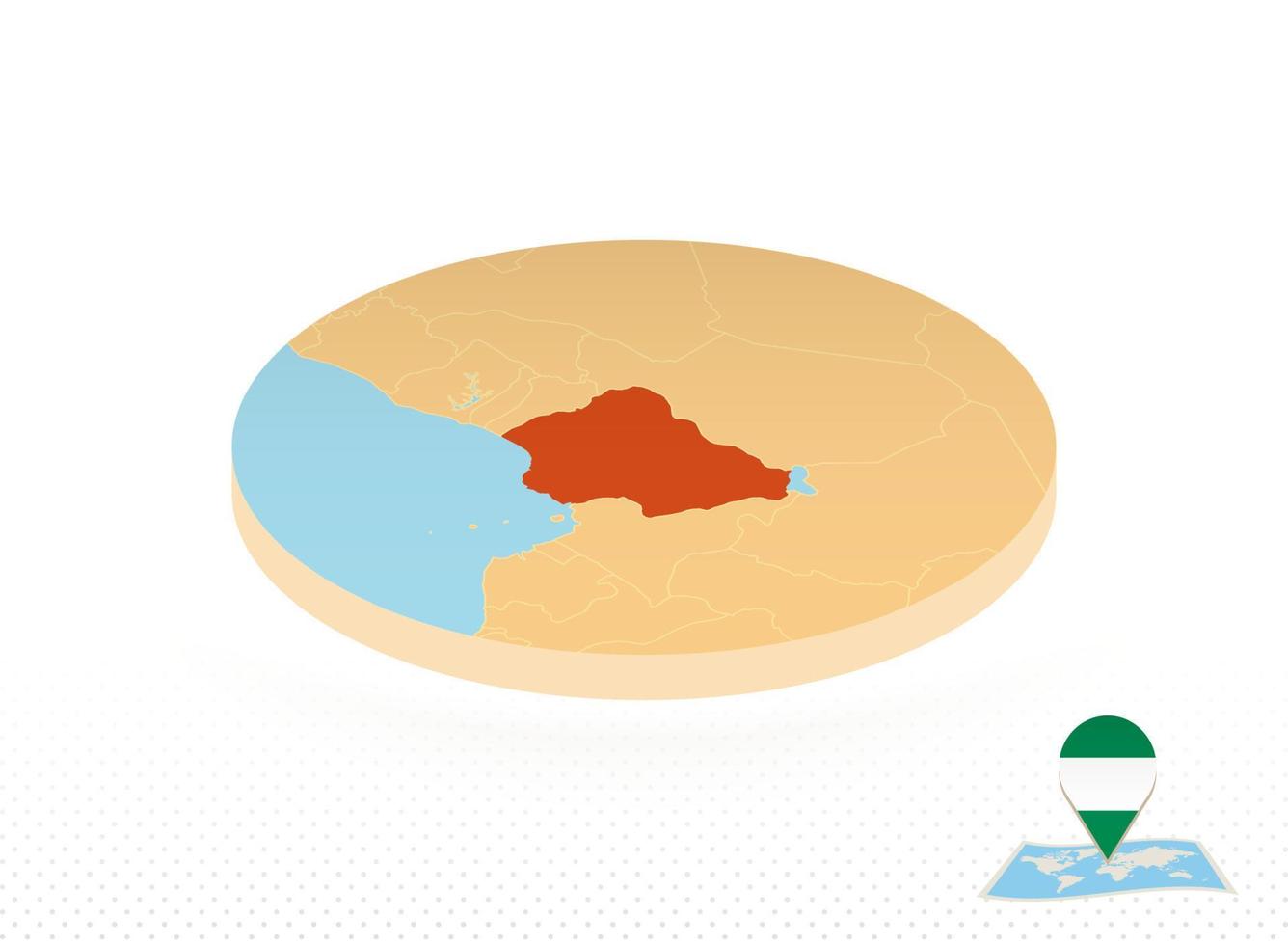 mapa de nigeria diseñado en estilo isométrico, mapa de círculo naranja. vector