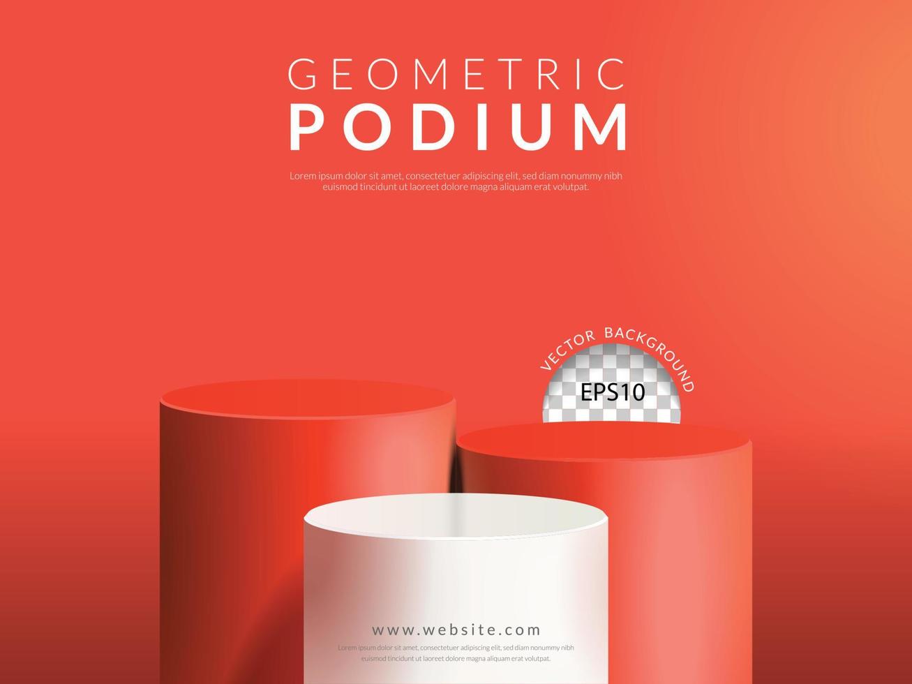 Geometric product display concept, three step white and orange cylinder podium on orange background, vector illustration