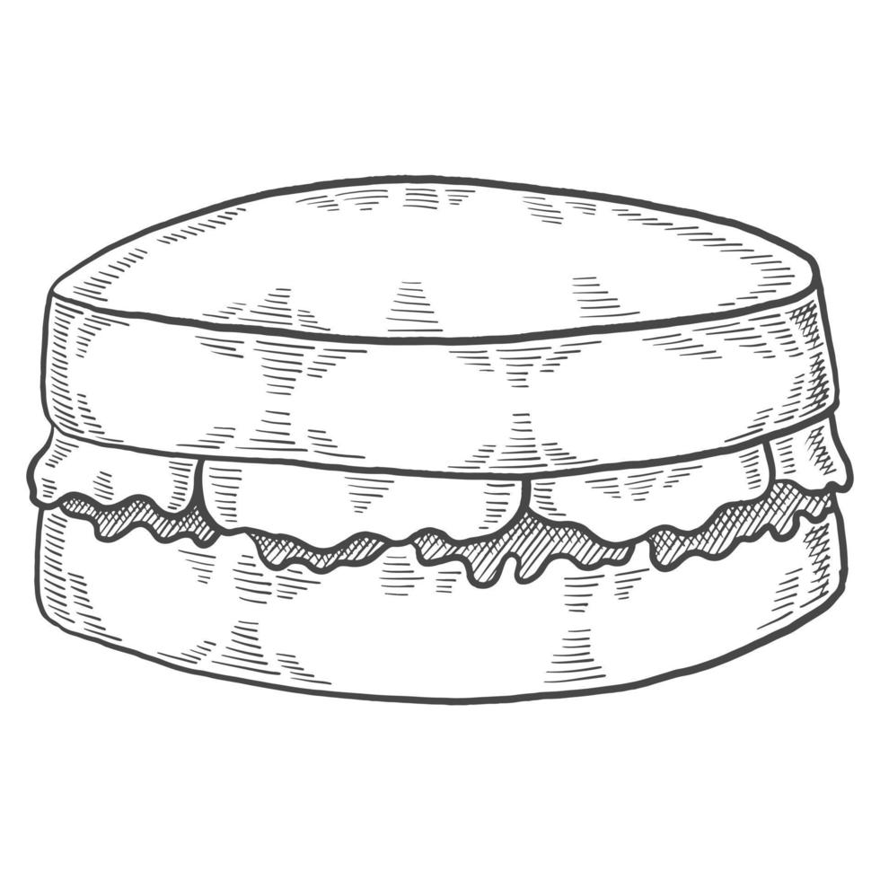victoria sponge british or england and dessert snack isolated doodle hand drawn sketch with outline style vector