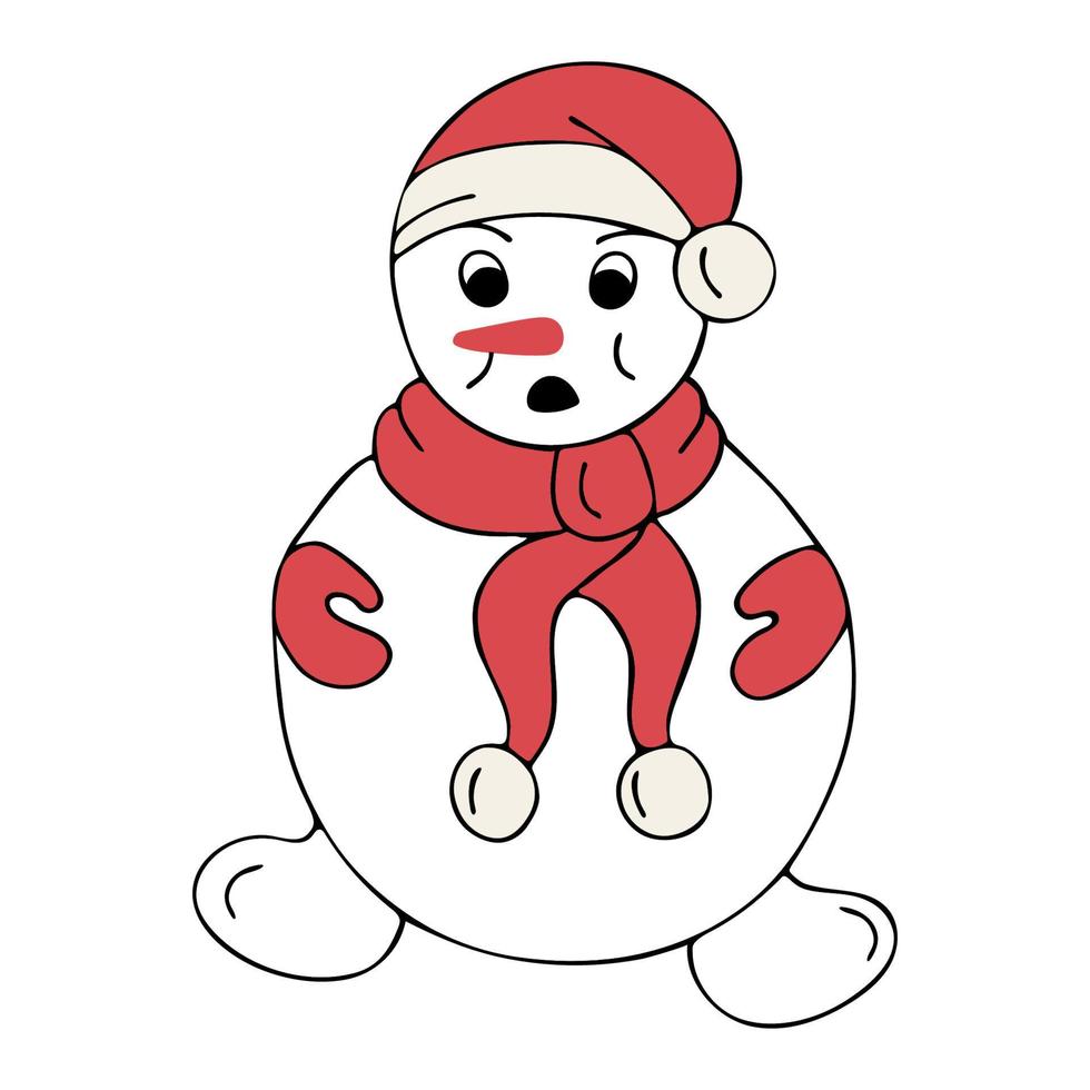 Vector drawing of a snowman in doodle style on a white background