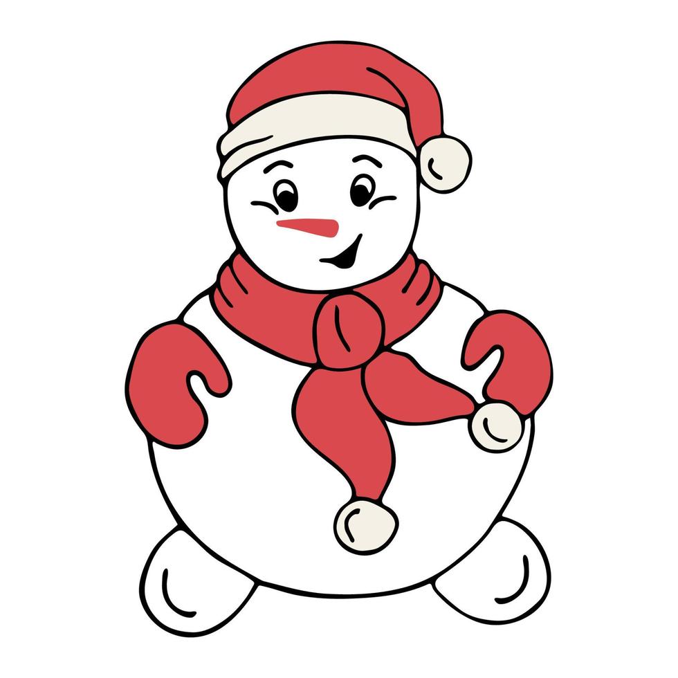 Vector drawing of a snowman in doodle style on a white background