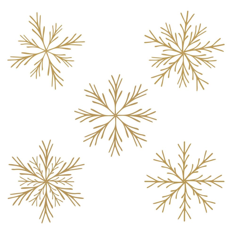 A set of vector snowflakes in the doodle style on a white background
