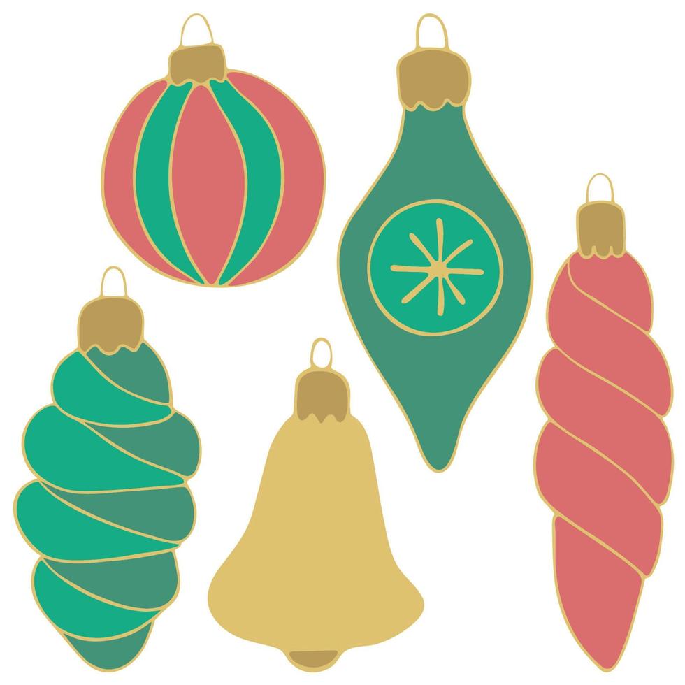 Vector set of Christmas tree toys in the doodle style