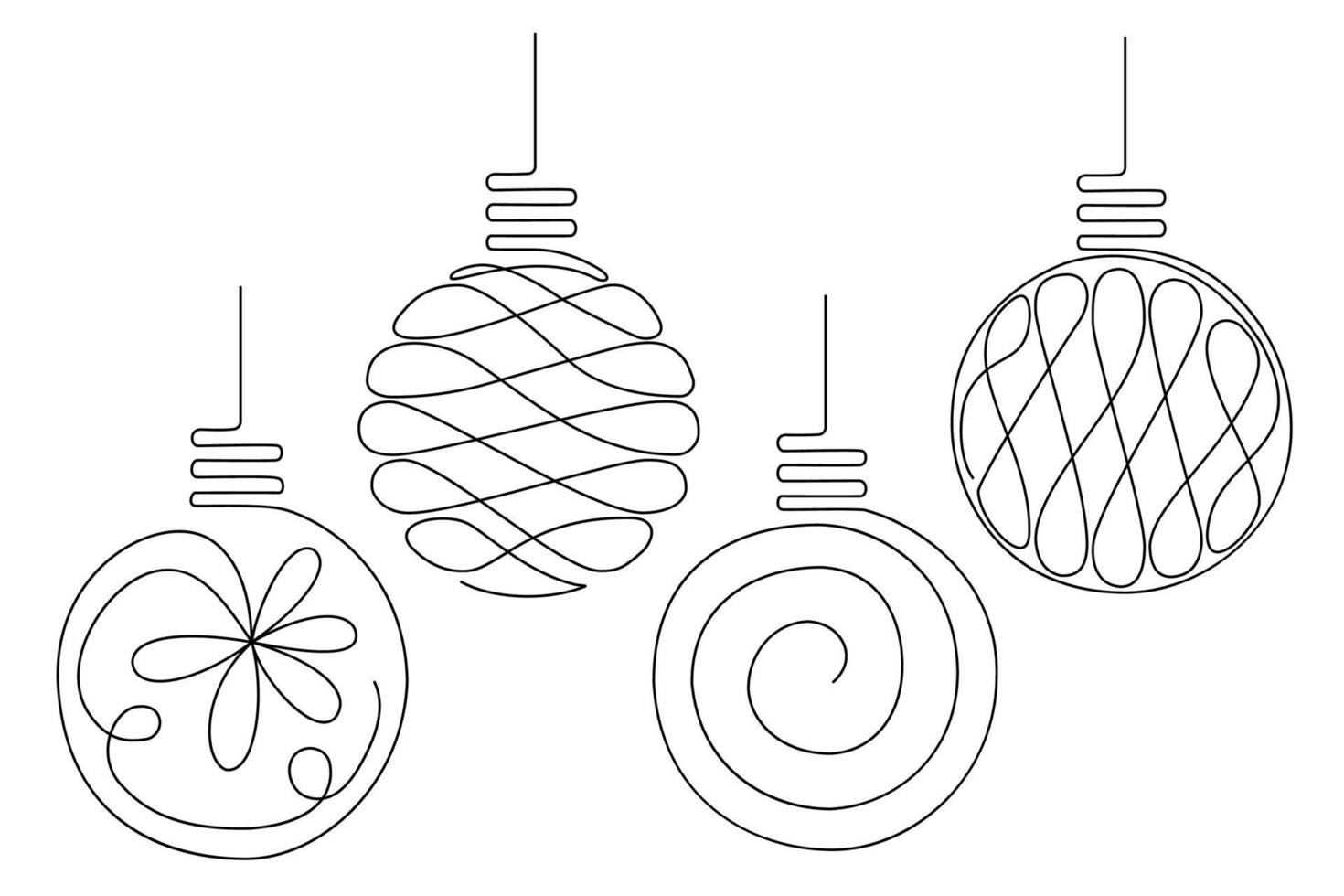 Vector set of Christmas lanterns in the style of line art. Christmas balls in the style of line art.