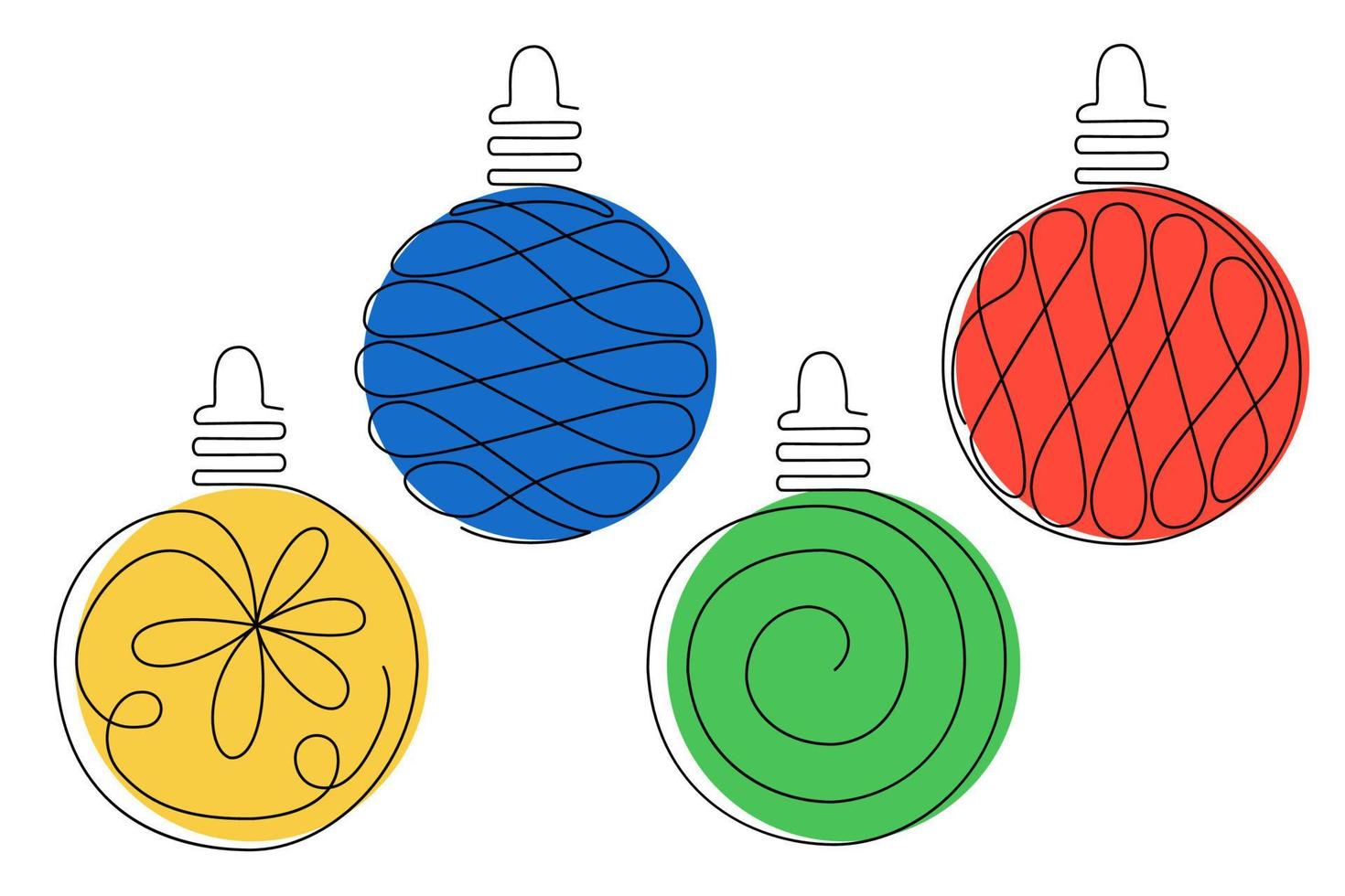 Vector set of colorful Christmas balls in the style of line art