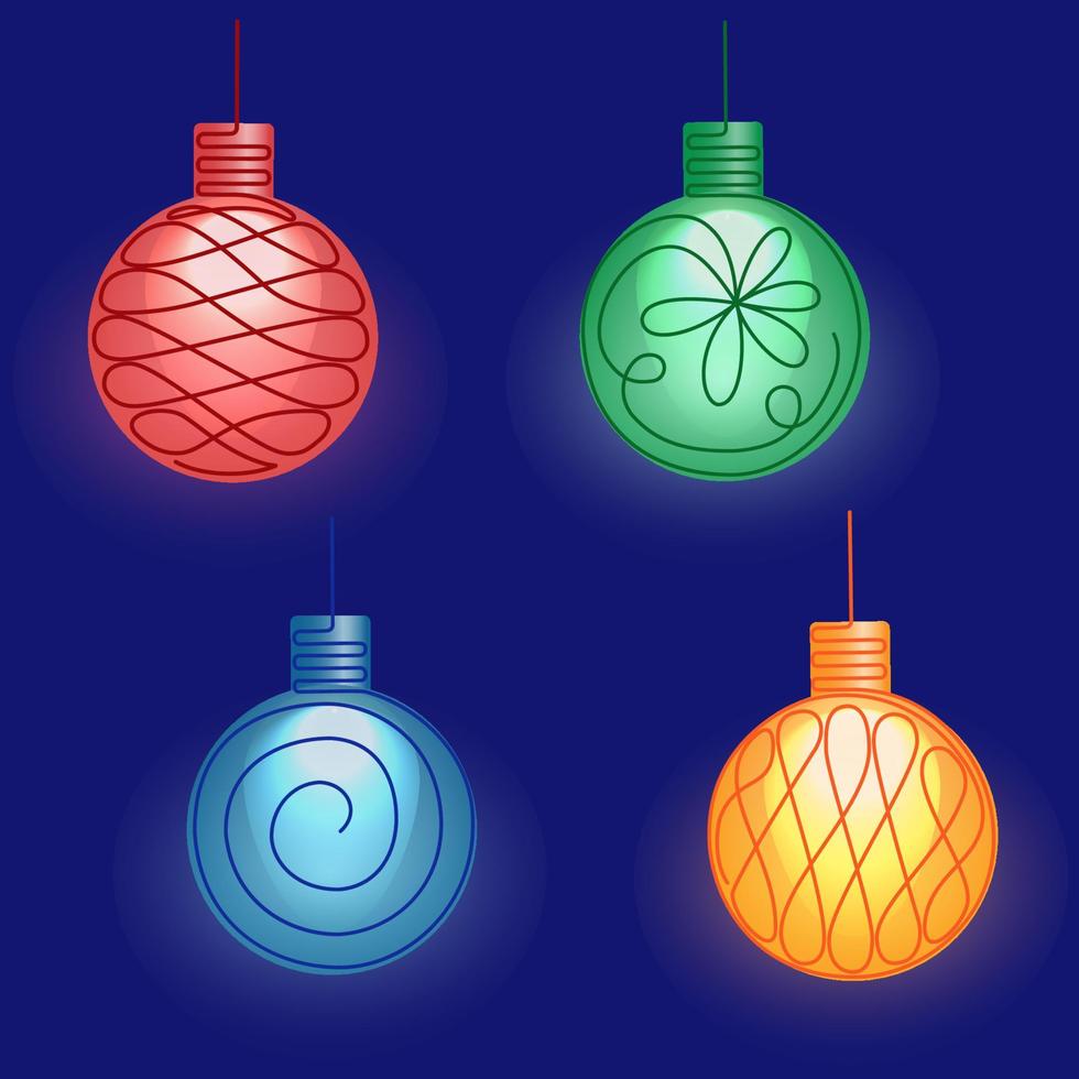 dibujo continuo de luces navideñas. un juego de bombillas navideñas al estilo del arte lineal. vector sobre un fondo blanco.