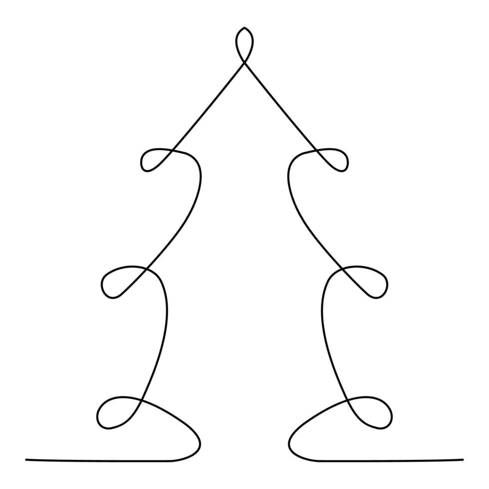 Continuous drawing of the Christmas tree. Vector on a white background.