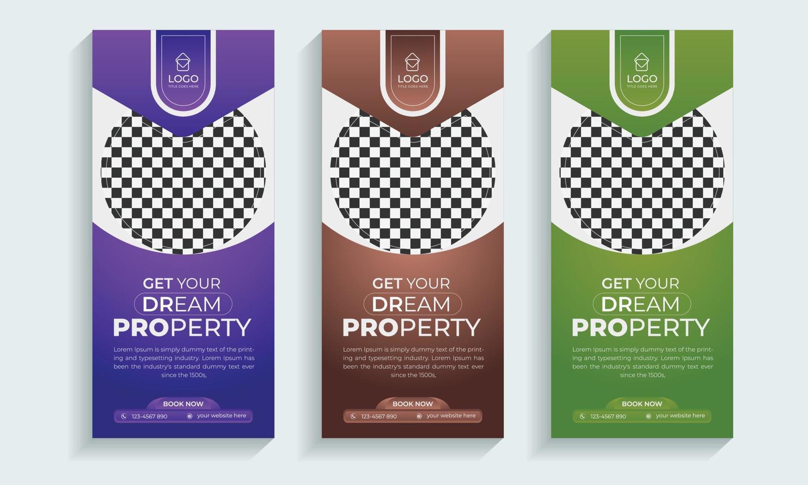Real Estate roll up banner or cover design template, Vertical, Horizontal and luxury background with standard size, Modern and luxury property, home or house sale advertising post. vector