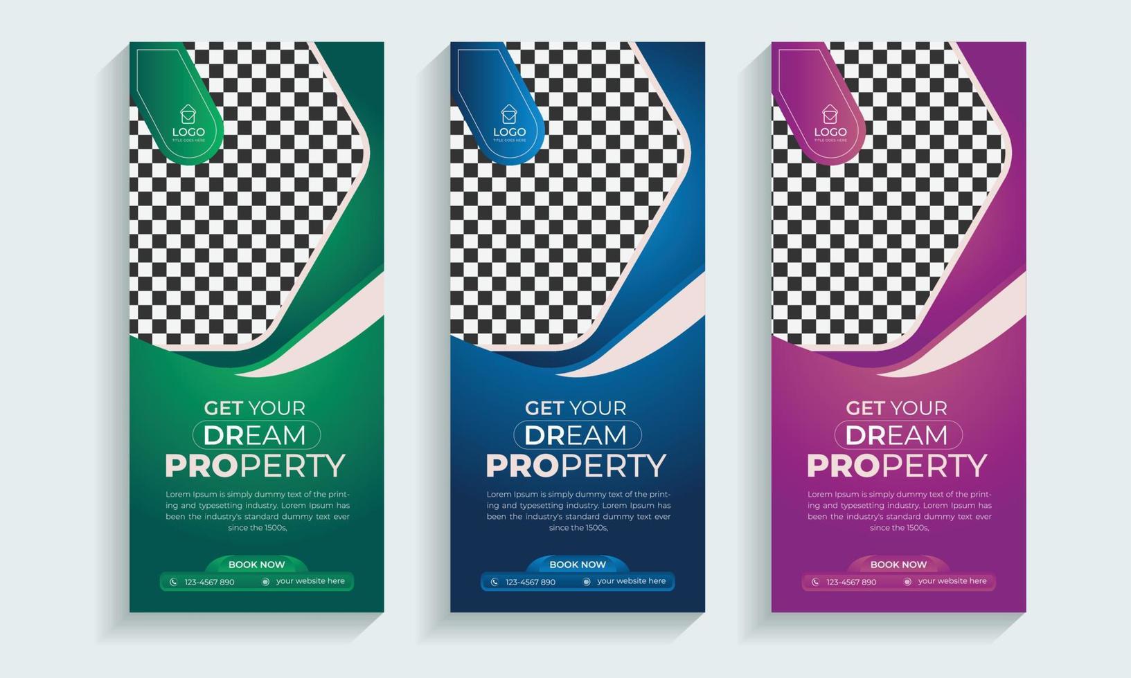Real Estate roll up banner or cover design template, Vertical, Horizontal and luxury background with standard size, Modern and luxury property, home or house sale advertising post. vector