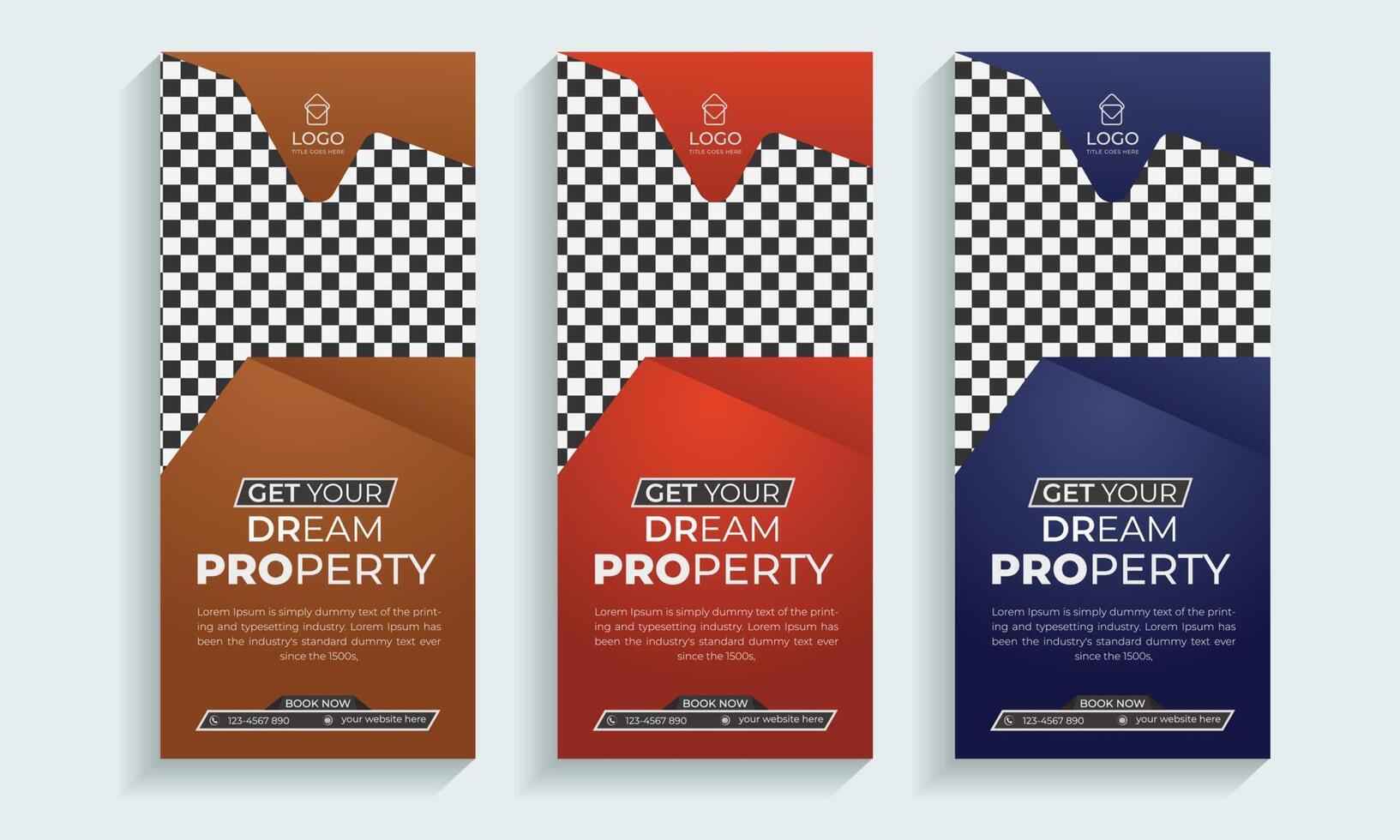 Real Estate roll up banner or cover design template, Vertical, Horizontal and luxury background with standard size, Modern and luxury property, home or house sale advertising post. vector