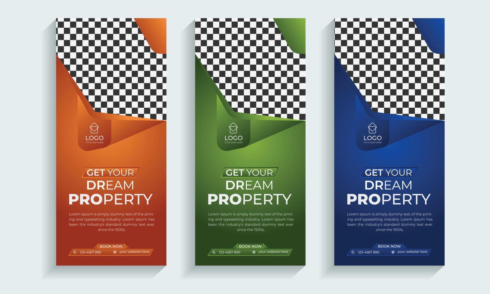 Real Estate roll up banner or cover design template, Vertical, Horizontal and luxury background with standard size, Modern and luxury property, home or house sale advertising post. vector