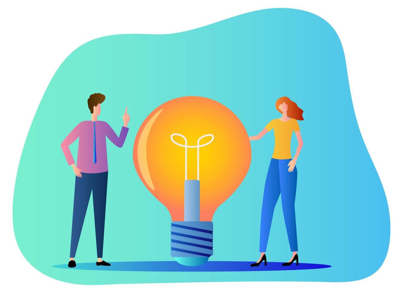 People are standing next to the light bulb.Search for ideas, brainstorming.Vector illustration. vector
