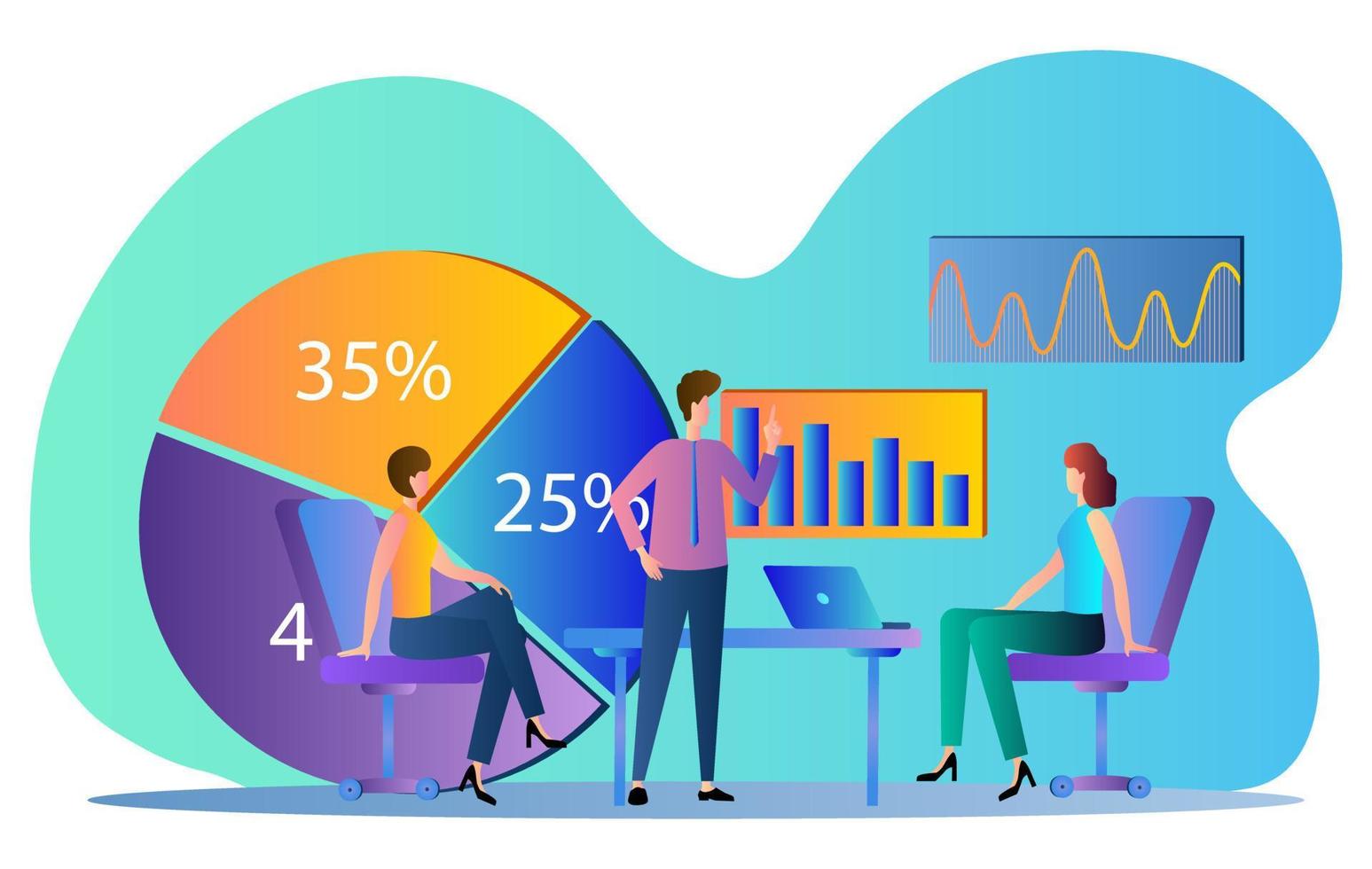 la gente habla de negocios. encontrar una salida a situaciones difíciles. personas, gráficos e infografías. ilustración vectorial. vector