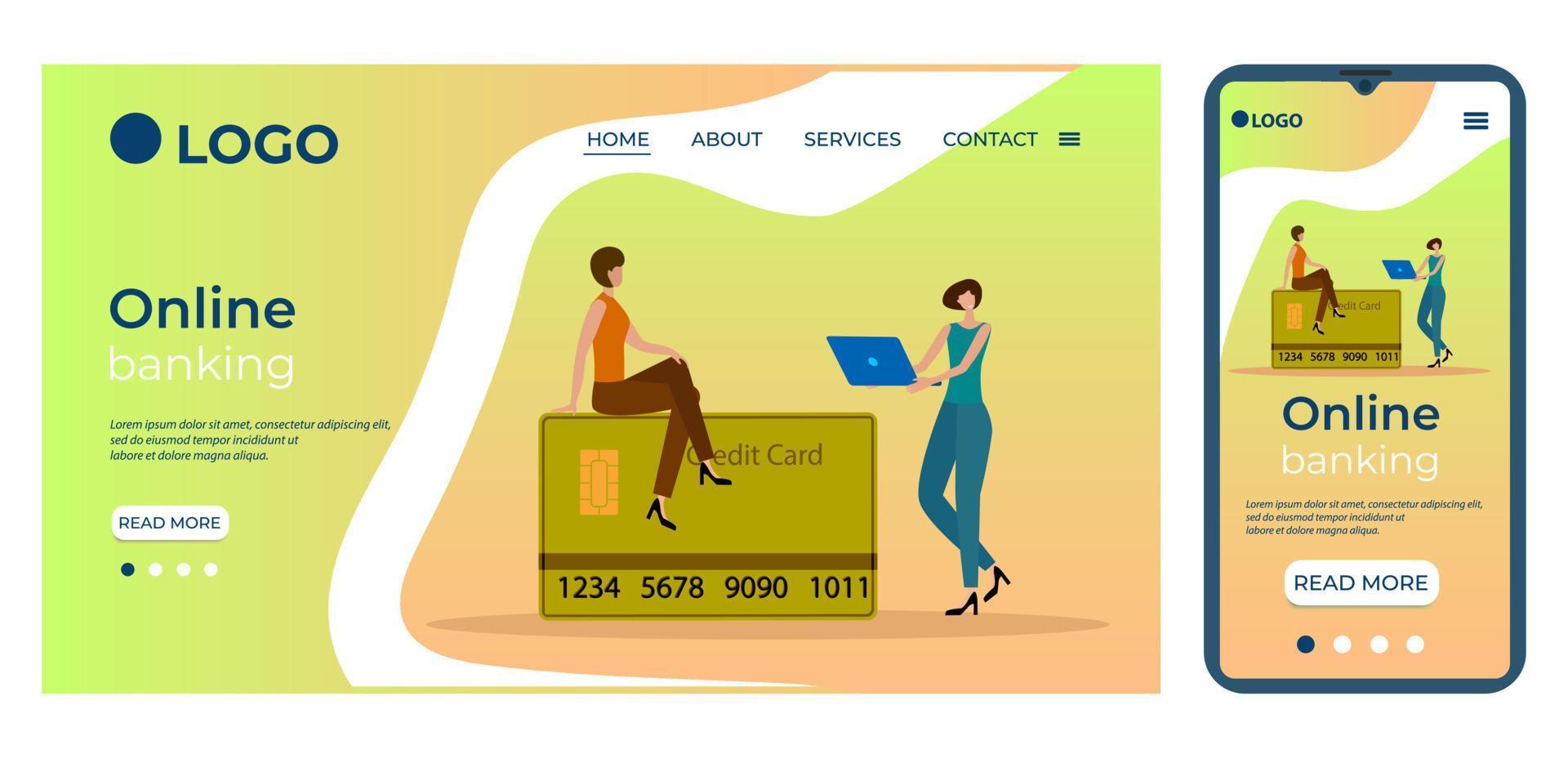 Online banking.Template for the user interface of the website's home page.Landing page template.The adaptive design of the smartphone.vector illustration. vector