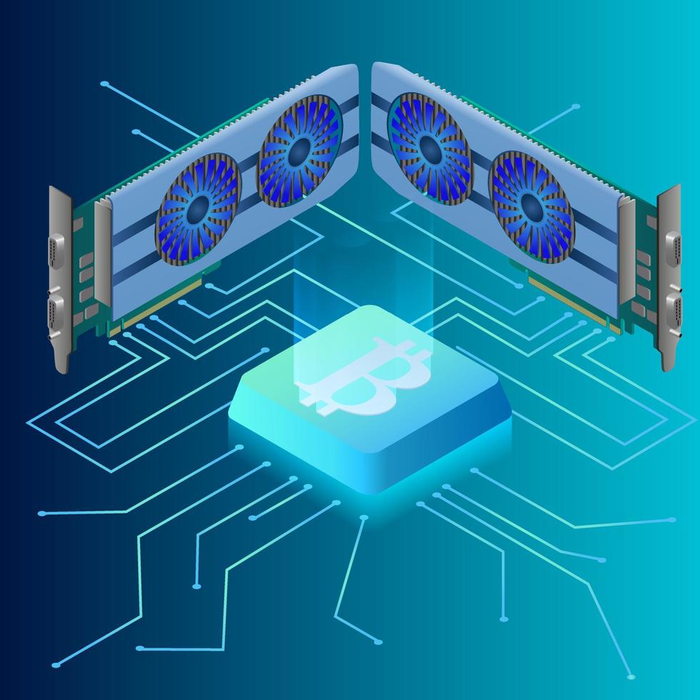 Isometric vector mining farm.Cryptocurrency and the technology of production.Digital monetization and investment in cryptocurrencies.