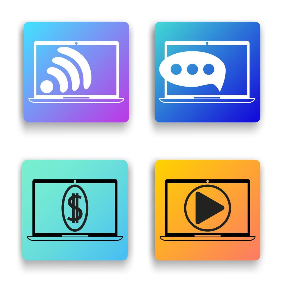 iconos de laptop.wi-fi, messenger, transferencias de dinero, video.un conjunto de iconos planos para diseño web.ilustración vectorial. vector