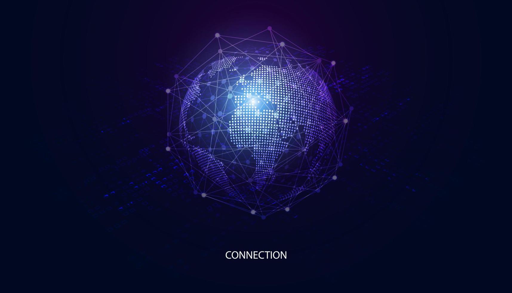 abstract global dot network circle digital connection and communication futuristic on blue background. vector