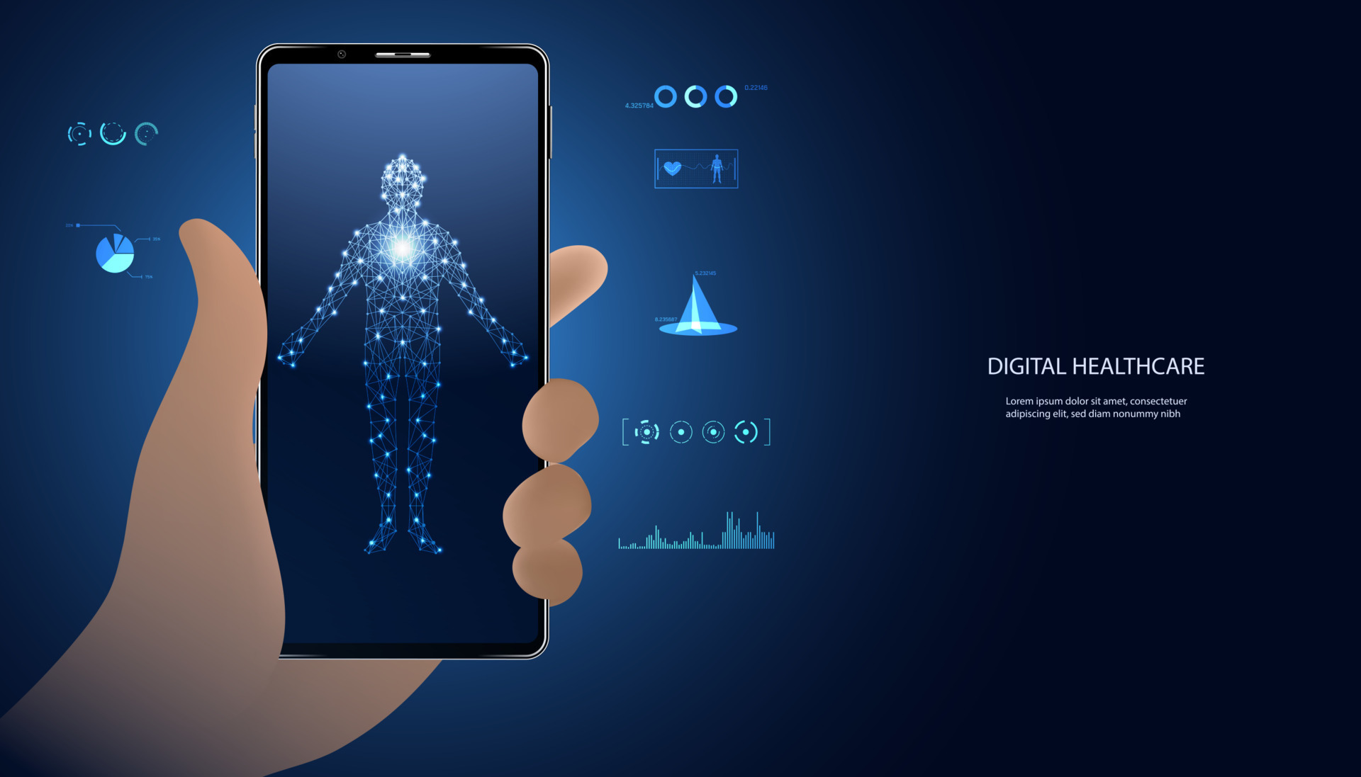 abstract hand holding a phone concept digital body Health processing