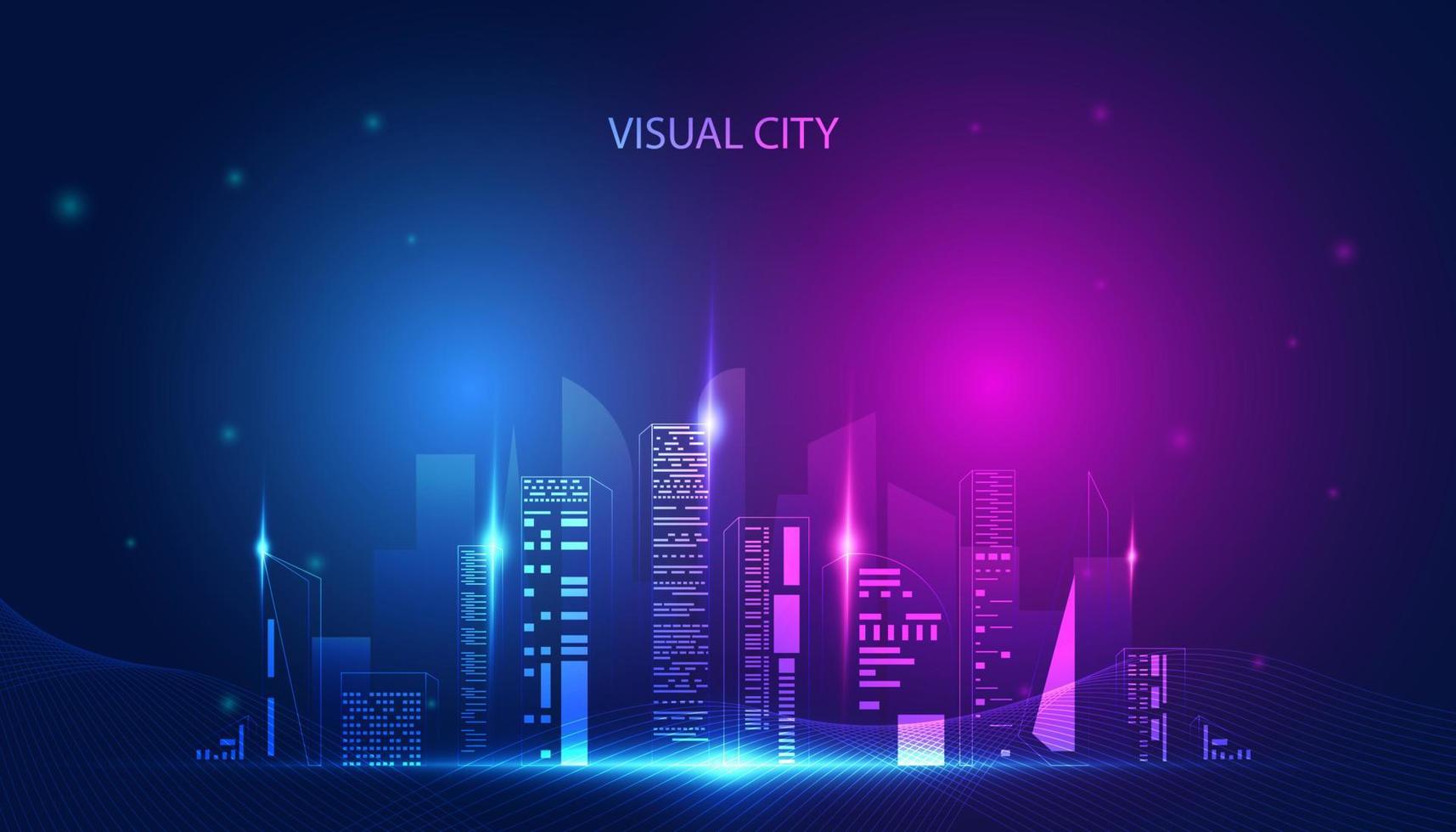 Abstract colorful city concept visual city hologram online city simulation metaverse on background blue pink modern vector