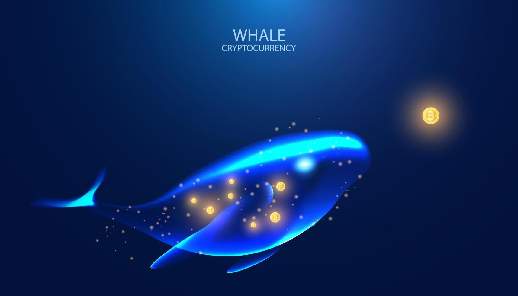 concepto abstracto de ballena criptomoneda bitcoin comprando criptomonedas capitalistas gran compra y posesión de criptomonedas en un fondo azul vector