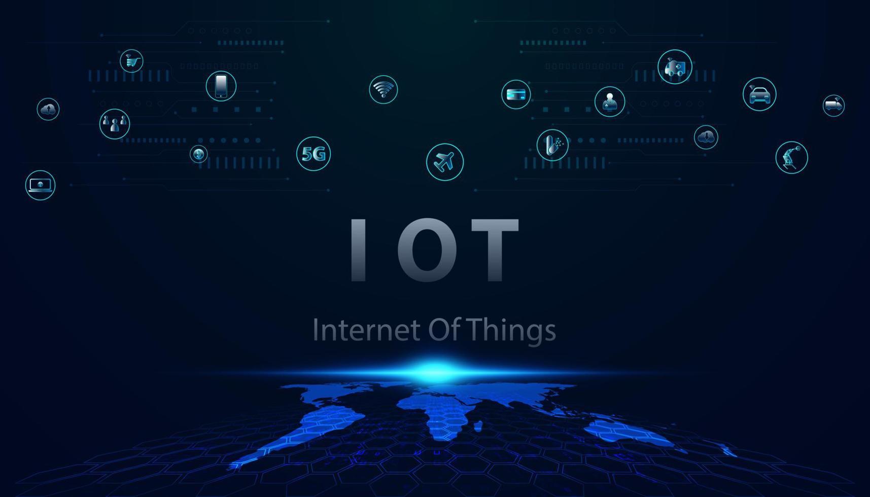 Abstract Internet of things Concept city 5G.IoT Internet of Things communication network Innovation Technology Concept Icon and map. Connect wireless devices and networking Innovation Technology. vector