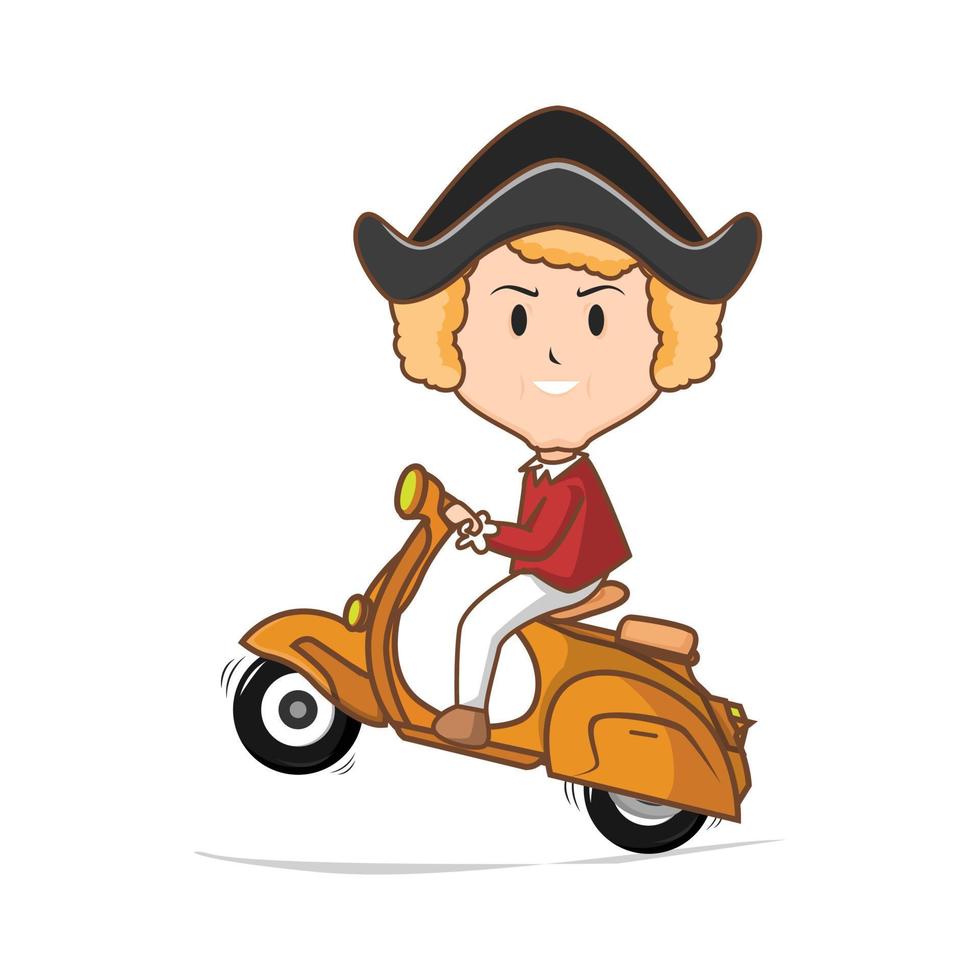 lindo vector de dibujos animados de columbus montando un scooter