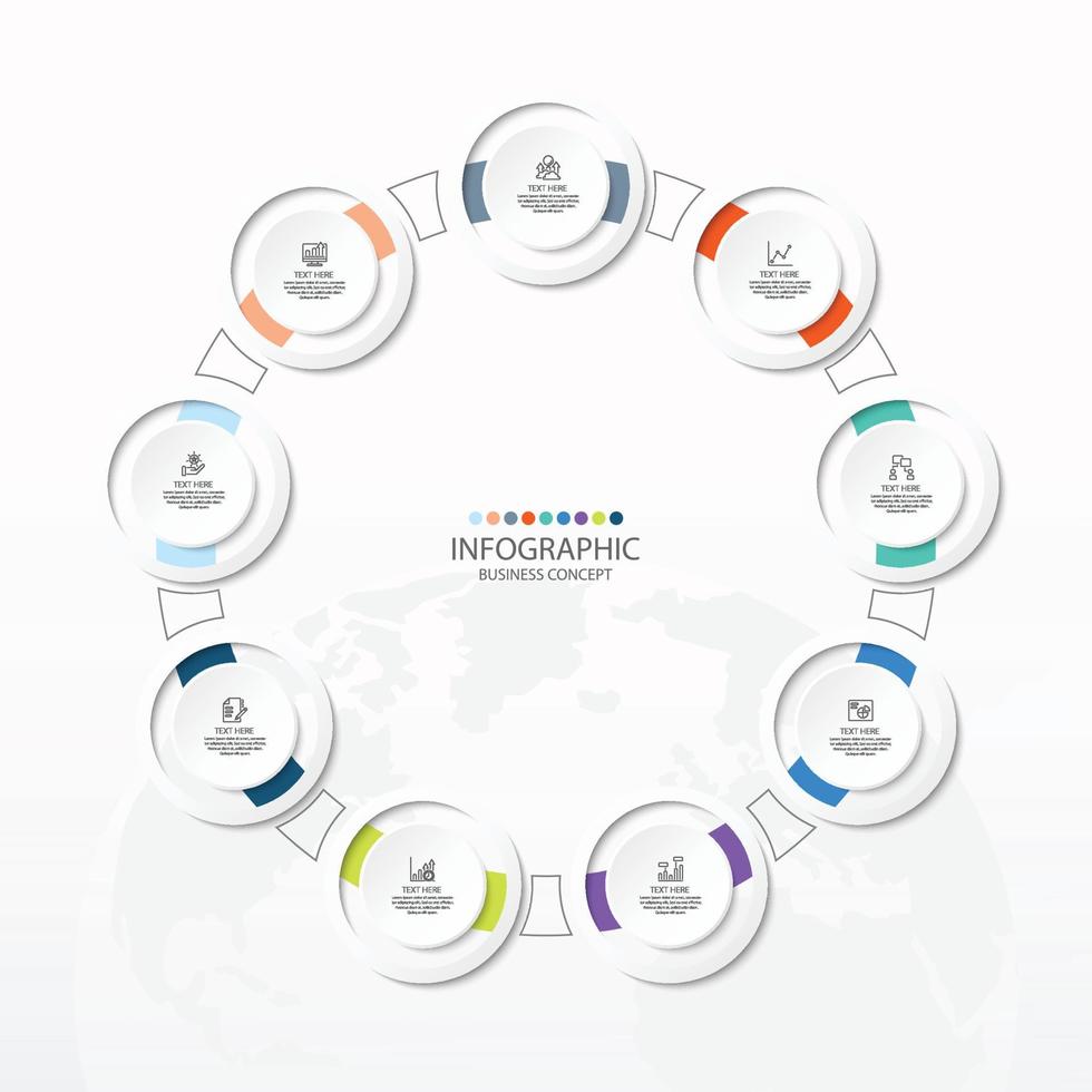 Basic circle infographic with 9 steps, process or options. vector