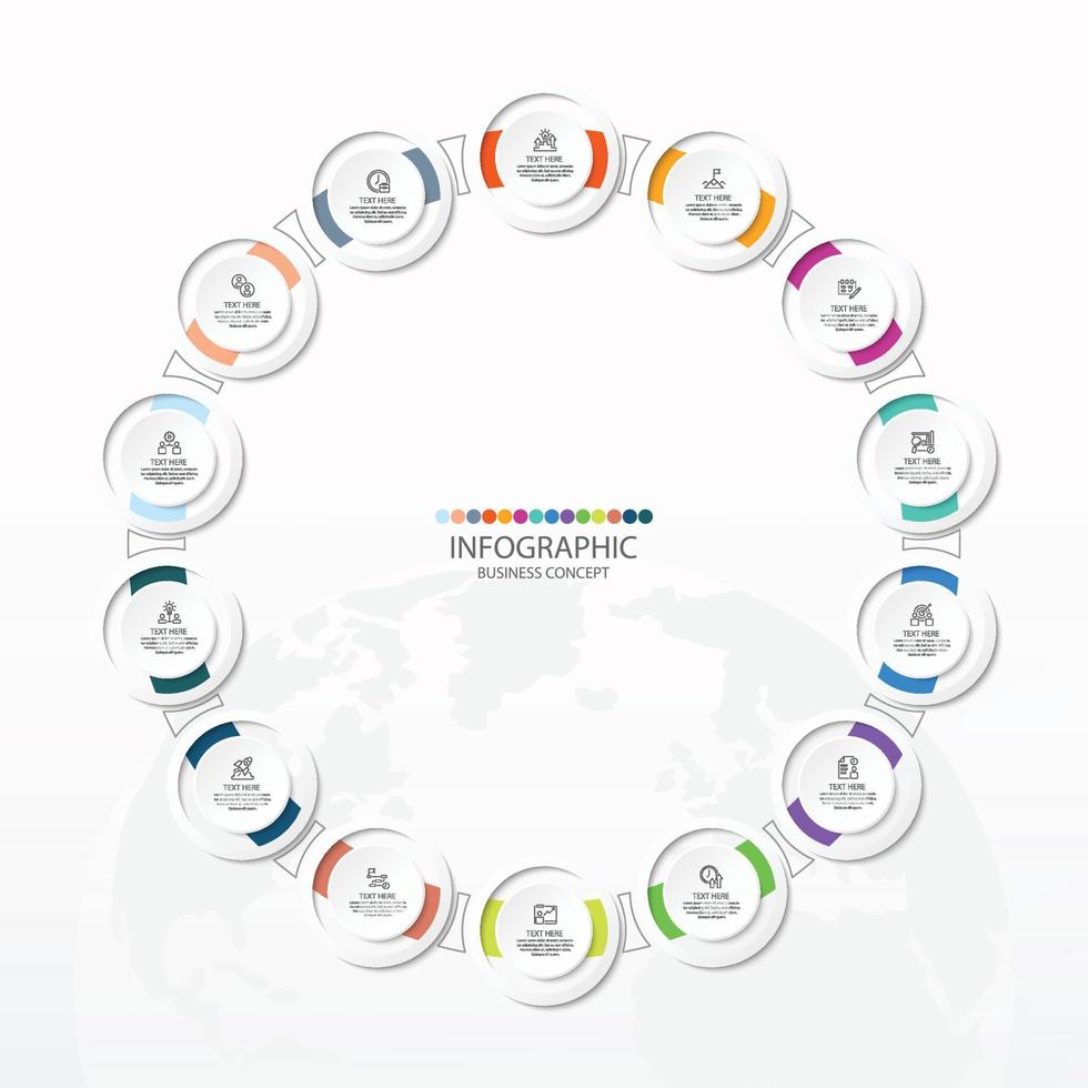Basic circle infographic with 14 steps, process or options. vector