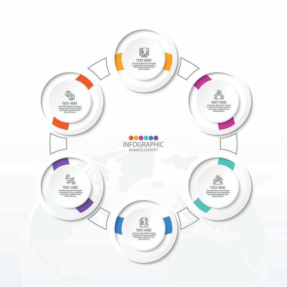 Basic circle infographic with 6 steps, process or options. vector