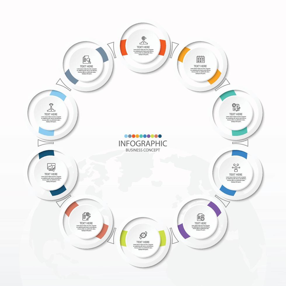 Basic circle infographic with 10 steps, process or options. vector