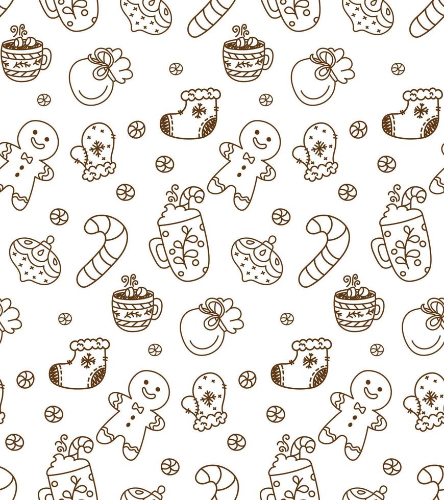 Winter seamless patterns with christmas elements. Awesome holiday vector background. Christmas repeating texture for surface design, wallpapers, fabrics, wrapping paper etc.
