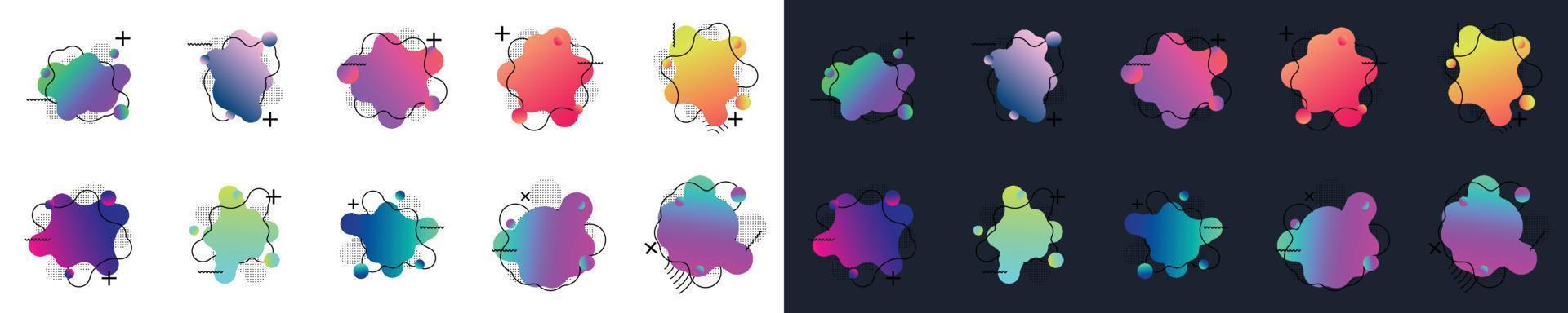 Fluid graphic shape element design vector background or liquid gradient abstract geometric modern splash halftone wavy set for text copy space. idea of curvy backdrop for flyer or brochure