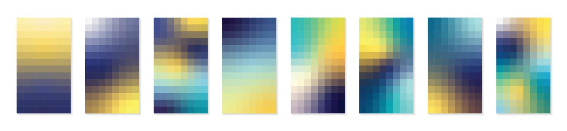 A collection of colorful mosaic gradient set illustrations. Modern trendy template vector design, grainy texture. For fliers, social media posts, screens, mobile apps, covers, wallpapers and branding.