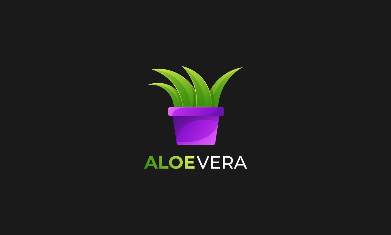 planta de aloevera en la ilustración del icono de la insignia del logotipo de la olla vector