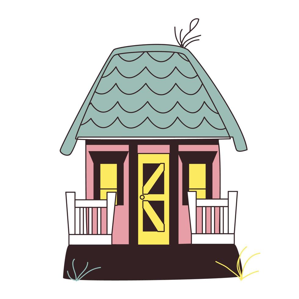 Colorful doodle style house. Cute vector illustration of hand drawn house