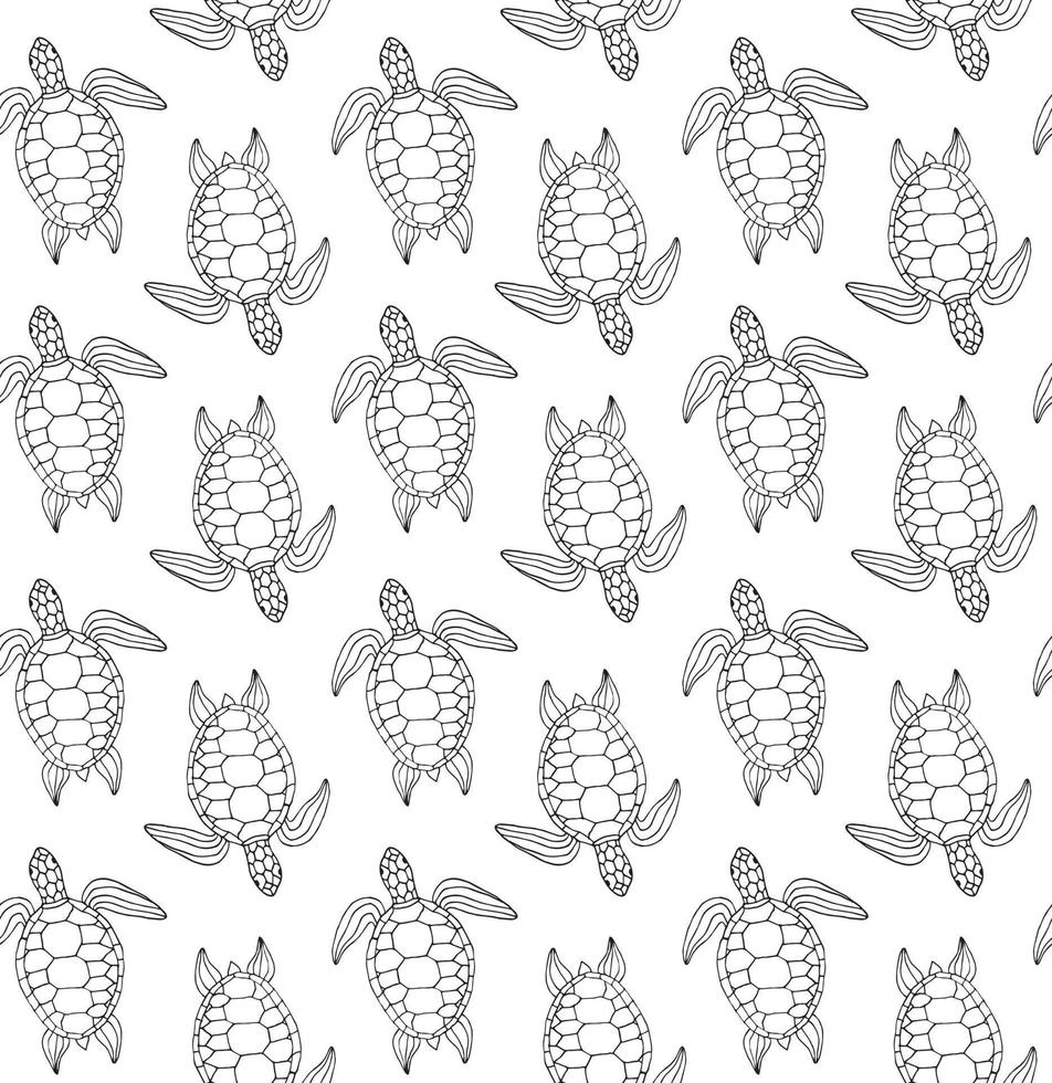 Vector seamless pattern of hand drawn turtle
