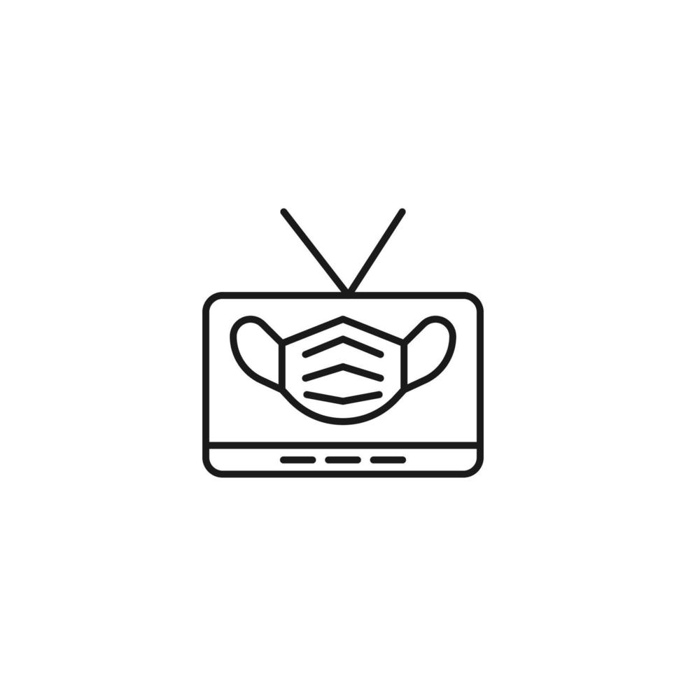 Television, tv set, tv show concept. Vector sign drawn in flat style. Suitable for sites, articles, books, apps. Editable stroke. Line icon of face mask on tv screen