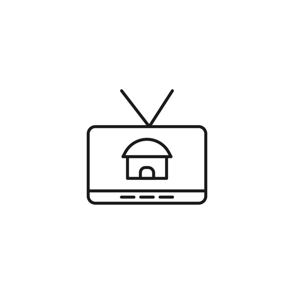 Television, tv set, tv show concept. Vector sign drawn in flat style. Suitable for sites, articles, books, apps. Editable stroke. Line icon of house on tv screen