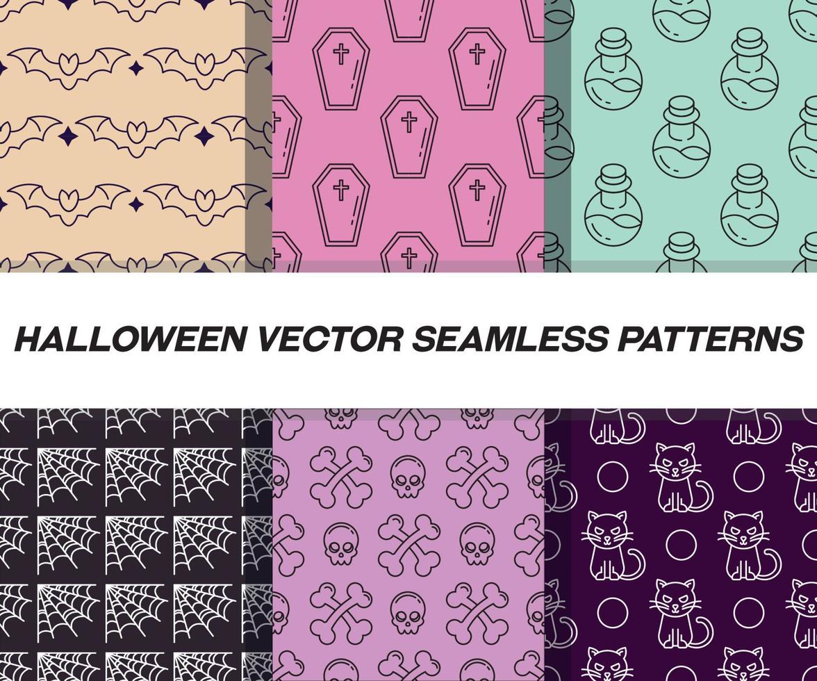 colección de patrones vectoriales de halloween sin fisuras para sitios web, envoltorios, textiles, etc. vector