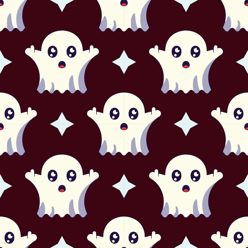 Halloween concept. Vector seamless pattern of detailed spooky ghost on dark brown background. Suitable for postcards, fabric, textile, wrappers, wallpapers