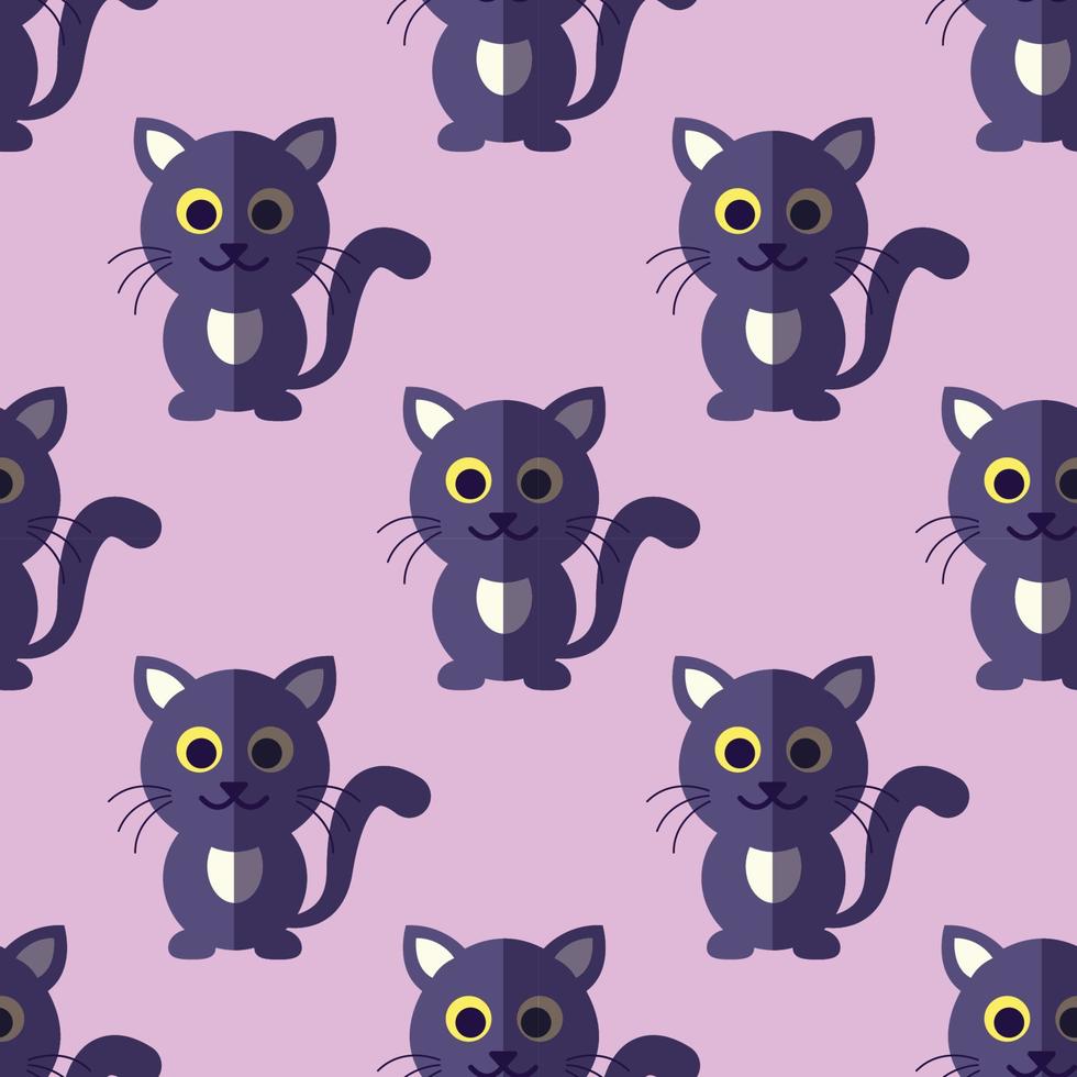 Halloween concept. Vector seamless pattern of cat on light pink background. Suitable for postcards, fabric, textile, wrappers, wallpapers