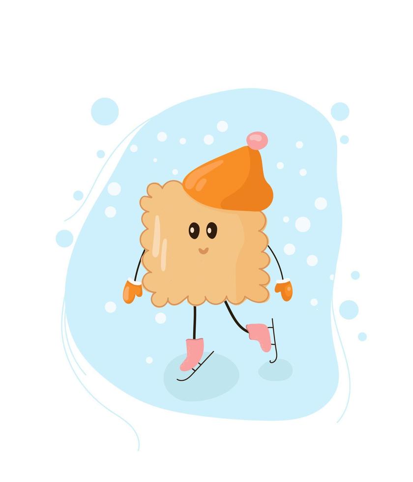 Hand drawn cartoon character cookie. Child character is skating.vector illustration for children's book, postcard, print, poster. vector