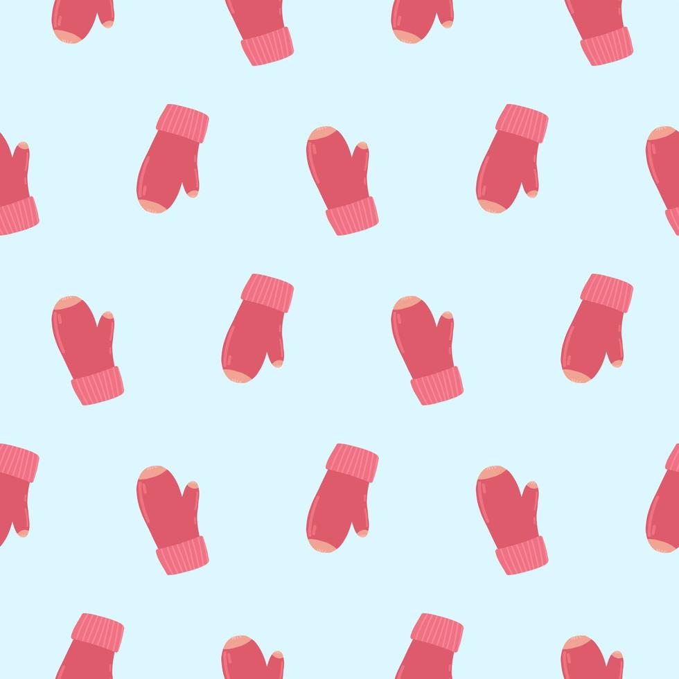 Pattern of pink mittens. Knitted warm mittens on a pattern for textiles