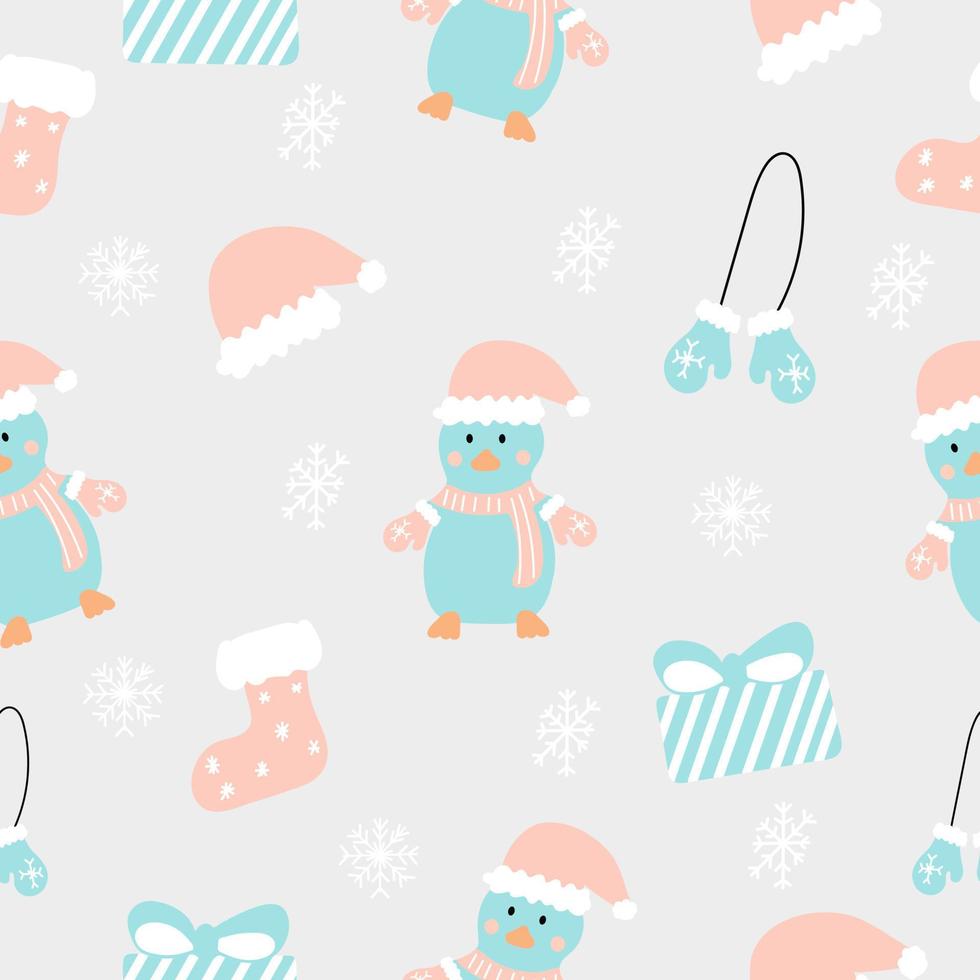 Seamless hand drawn pattern of winter elements on a grey background. Surface design for textile, fabric, wallpaper, packaging, gift wrap, paper, scrapbook and packaging vector