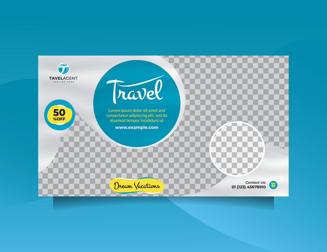 Horizontal social media banner template for travel sale holiday and tour advertising with modern blue and silver color vector