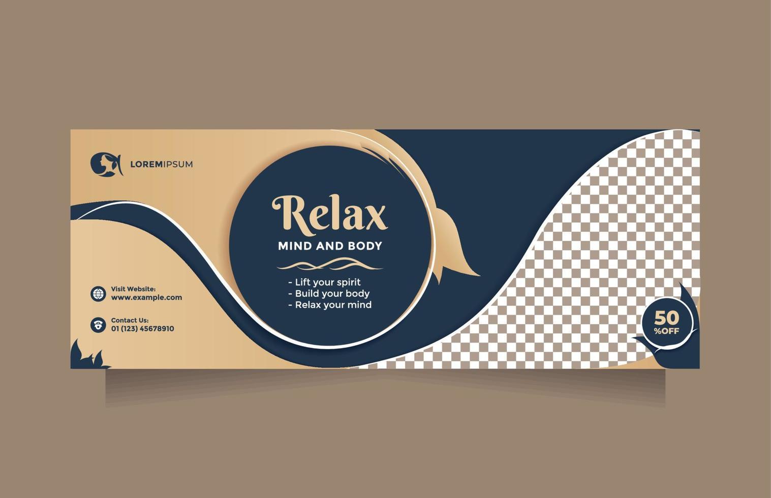 Landscape design social media and web banner modern beauty care center promotion. Horizontal vector template concept of professional hair spa, yoga, meditation, cosmetic sale, skin treatment, etc