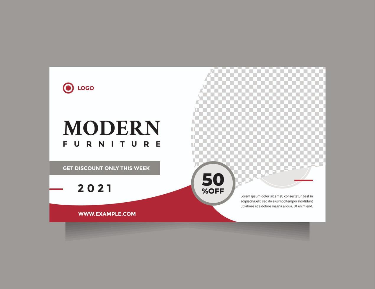 Furniture sale banner template for advertising. Creative concept Flat design vector with a photo collage. Usable for social media, banner, and web internet ads
