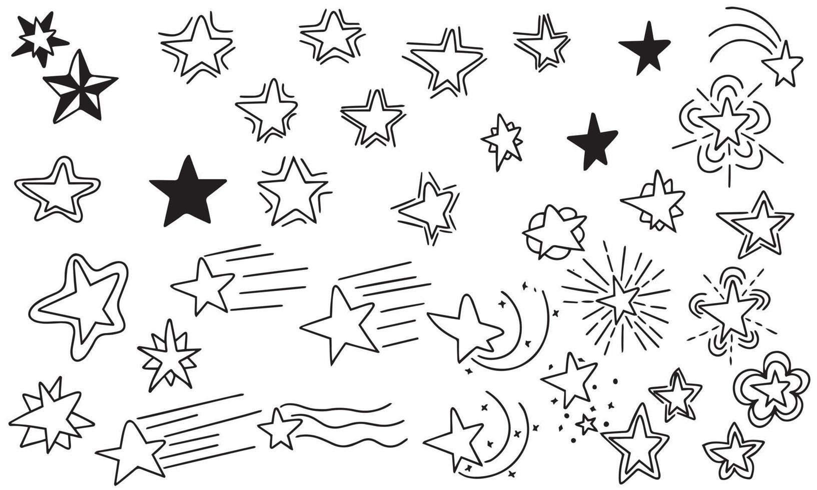 Set of stars. Hand draw dodle space elements. Outline. Vector illustration.