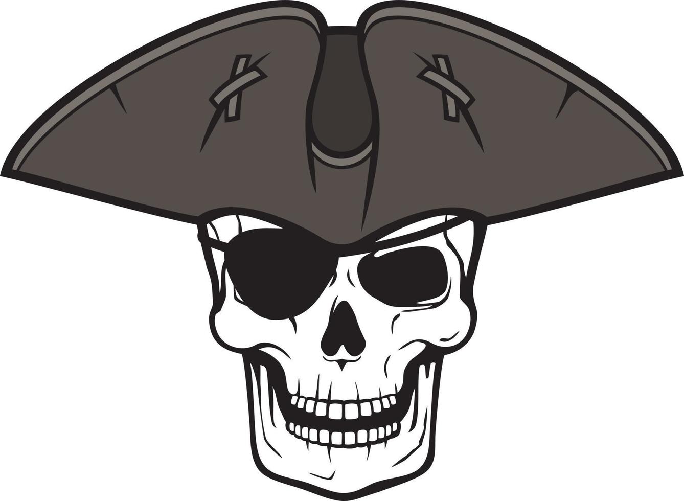 calavera pirata, sombrero triangular y parche en el ojo ilustración vectorial vector