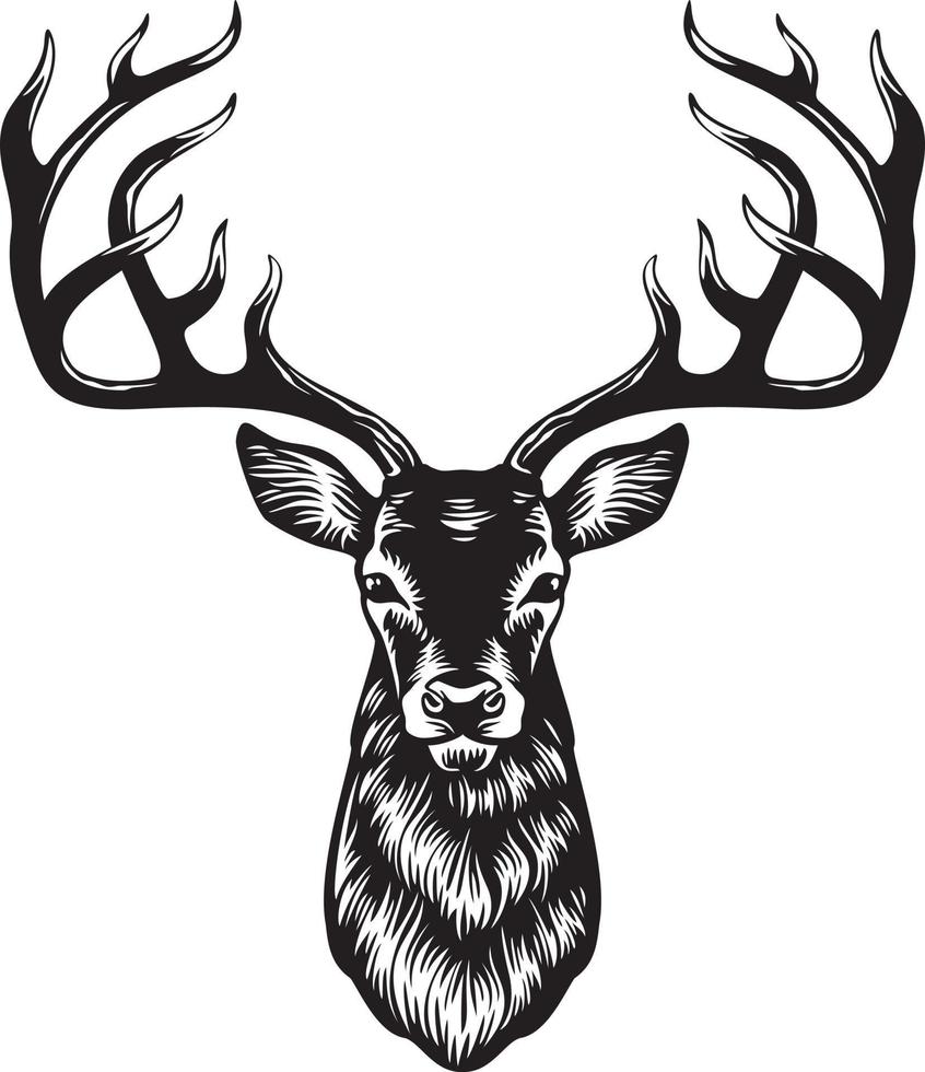 Deer Head Silhouette Black and White. Vector illustration.